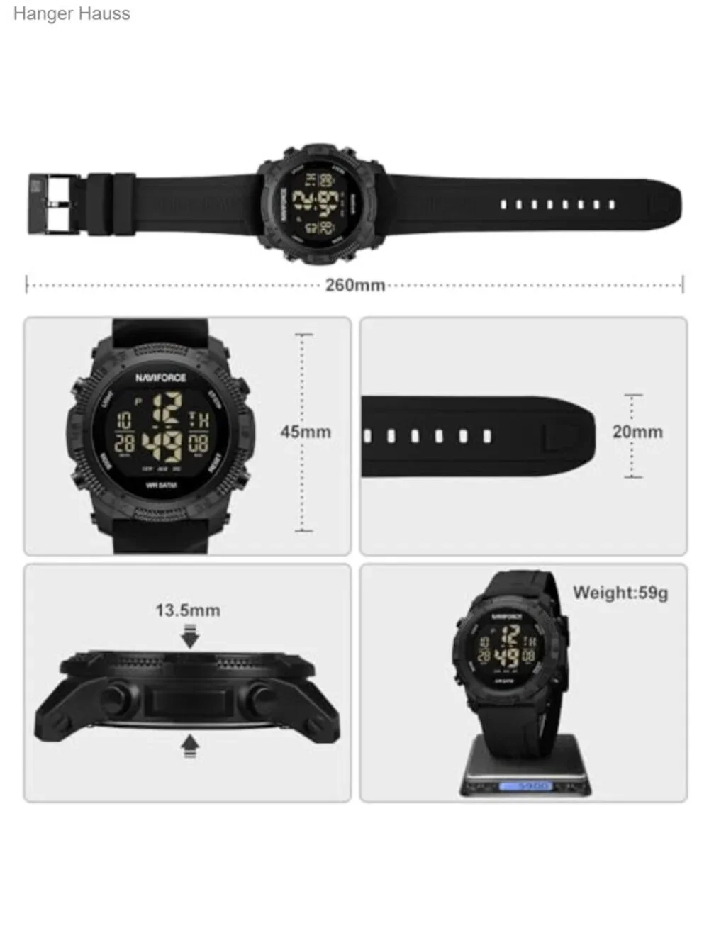 NAVIFORCE Men Women Sports Digital Watch Quartz Waterproof Stopwatch Alarm
